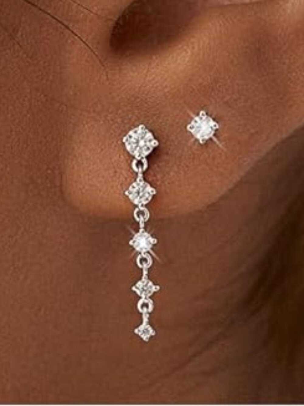 2 Pair Cubic Zirconia Earrings Dangle and Stud Prom Wedding Party's Bridal